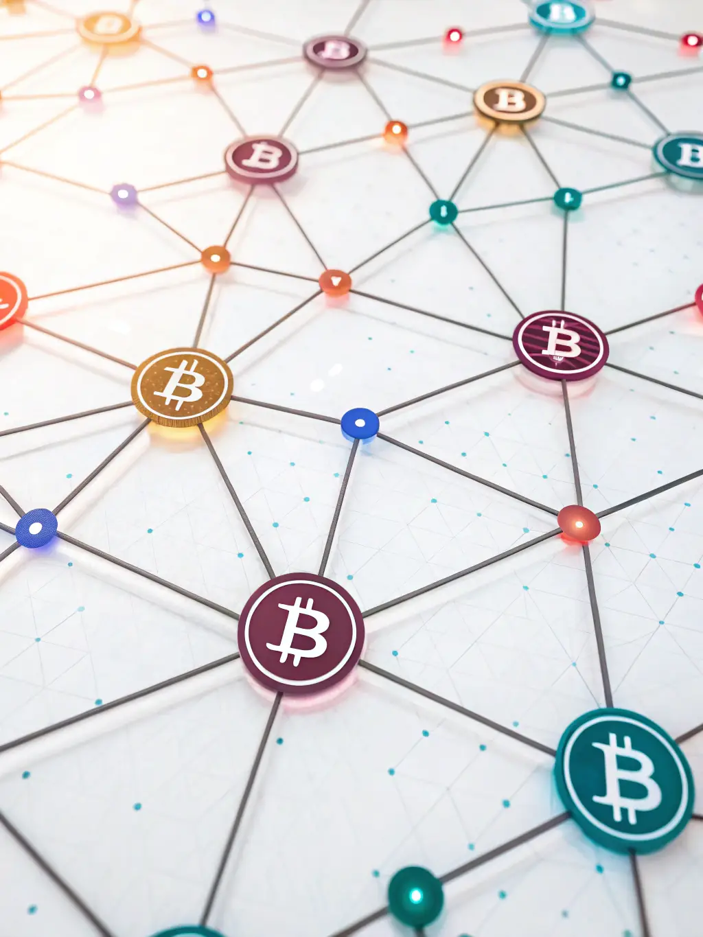 A visual representation of blockchain technology, featuring interconnected nodes forming a secure network, symbolizing AIBlockNet's integration of Web3 and blockchain for enhanced security and efficiency.