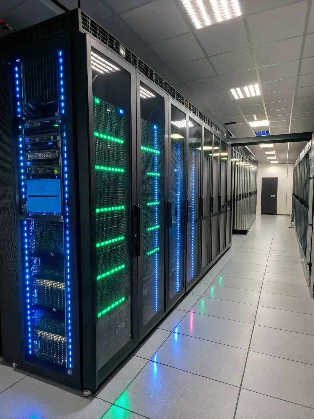 A detailed image of AI algorithms analyzing network traffic in a data center, highlighting real-time data processing and anomaly detection.